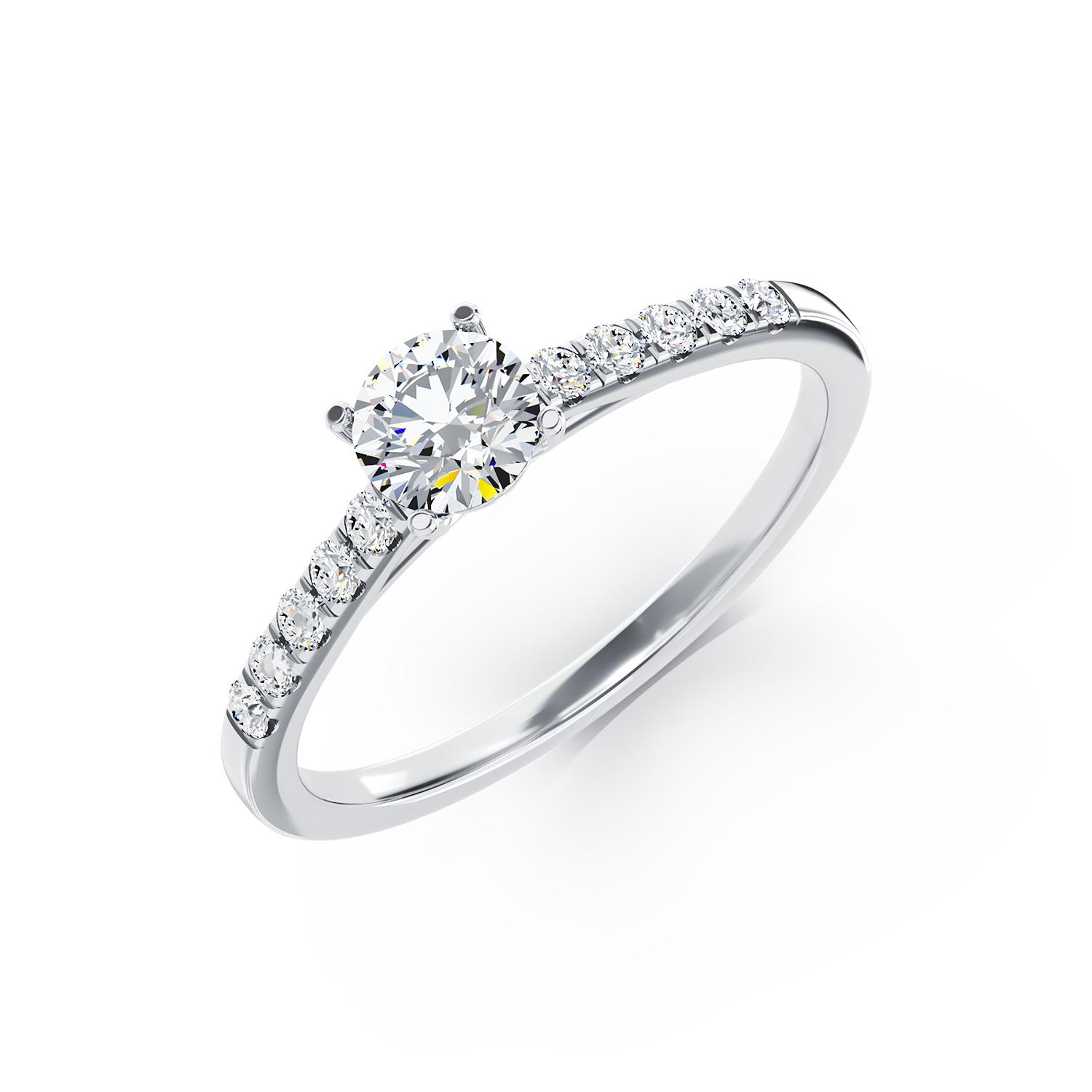 Inel de logodna din aur alb de 18K cu diamant de 0.4ct si diamante de 0.15ct